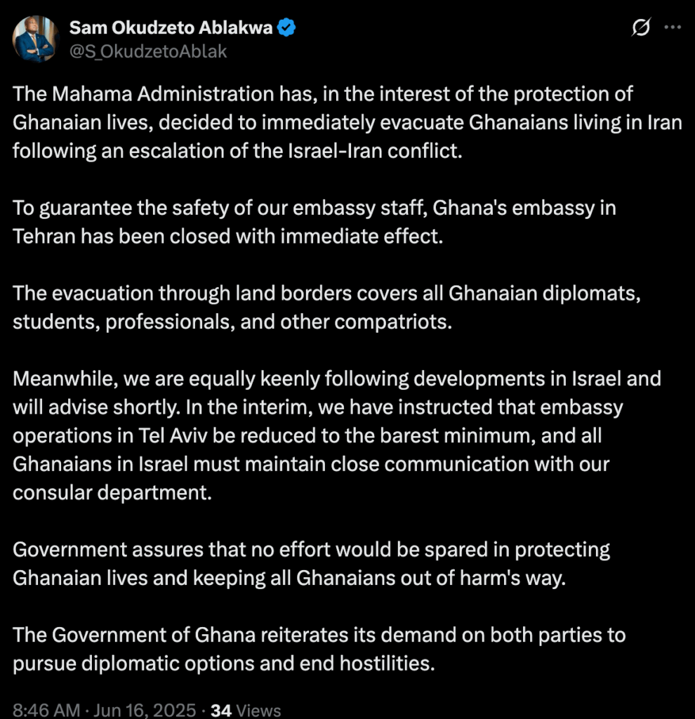 Ghana Shuts Down Embassy In Tehran Over Iran-Israel War 1